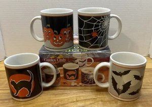 Set di 4 tazze Halloween in ceramica club cuoco - zucche e pipistrelli gatto nero - Foto 1 di 9