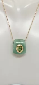 GREEN Jade/Peridot Pendant in 14k Yellow Gold Pendant with 18" ROPE Chain - Picture 1 of 11