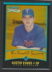 2001 BOWMAN CHROME GOLD REFRACTOR ROOKIE CARD #320 AUSTIN EVANS RANGERS SP #/99