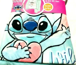 Stitch Blue Pajama Set Girls Size 6 6x 2 Piece Fleece Flame Resistant - Picture 1 of 3