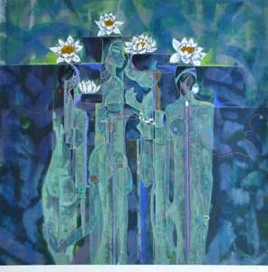 Lu Hong LOTUS Serigraph HAND SIGNED Limited Edition 1988 Chinese Yunnan Artist - Picture 1 of 4
