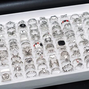 Wholesale 50 Mix Punk Vintage Rings Metal Plated Silver Animal Skull Gothic Gift - Picture 1 of 11