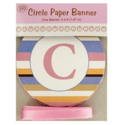 5.5’ ft CONGRATULATIONS Ribbon Circle Banner pastel stripes baby bridal shower - Image 1 of 2