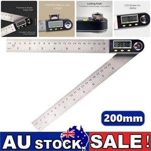 360° 0-200mm Digital Angle Finder Stainless Steel Ruler Protractor Measure Meter - Picture 1 of 11