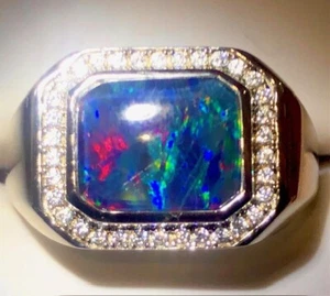 FIERY SOLID Natural Black Red Robust rich Opal Men's ring Signet *SEE VIDEO 11 W - Picture 1 of 12