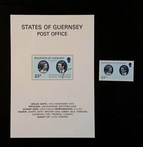 1973 Guernsey stamps SG93 Royal Wedding Printer Sheet & UMM stamp - Picture 1 of 5