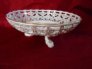 Meissen antike Prunkschale Durchbrucharbeit Delfinfüße Fischfüsse Streublümchen - Bild 1 von 10