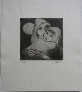 Mutter und Kind Orig. Radierung 1961 unleserlich signiert  - Bild 1 von 3