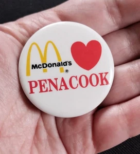 Vintage 80s McDonalds Loves PENACOOK NH Employee Pin Pinback Button Badge - Picture 1 of 7