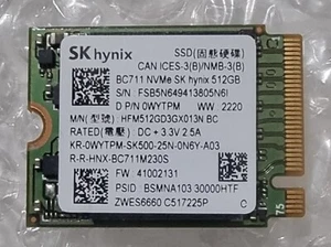 SK Hynix BC711 512GB NVMe PCIe M2 2230 SSD HFM512GD3GX013N BA D P/N 0WYTPM Dell - Afbeelding 1 van 1