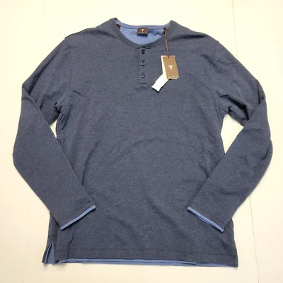 $175 Nueva CAMISETA COSTA IZQUIERDA Cuello Henley REVERSIBLE L/S Camisa Hombres MEDIANA M Azul Foto 1 de 4