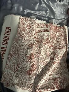 Jean Paul Gaultier Tattoo Tote Bag OS Red & Beige Canvas Carry Beach bag Size L