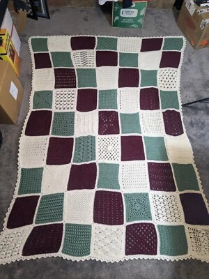 VTG Handmade Crochet Afghan Blanket 88x66 - Image 1 of 4