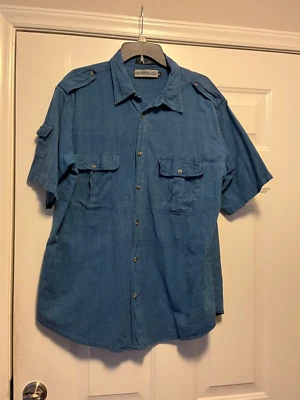 Vintage Members Only Denim Shirt XLarge Men's Blue Short Sleeve Button Front - Image 1 of 2