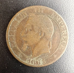 1863-A France 5 (cinq) Centimes Emperor Napoleon III Coin - Picture 1 of 2