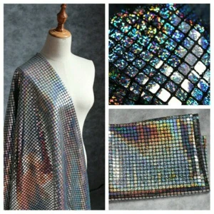 Laser Plaid Fabric Sequin Mesh Material Glitter Shiny Bling Stage Decor 100 95CM - Picture 1 of 6