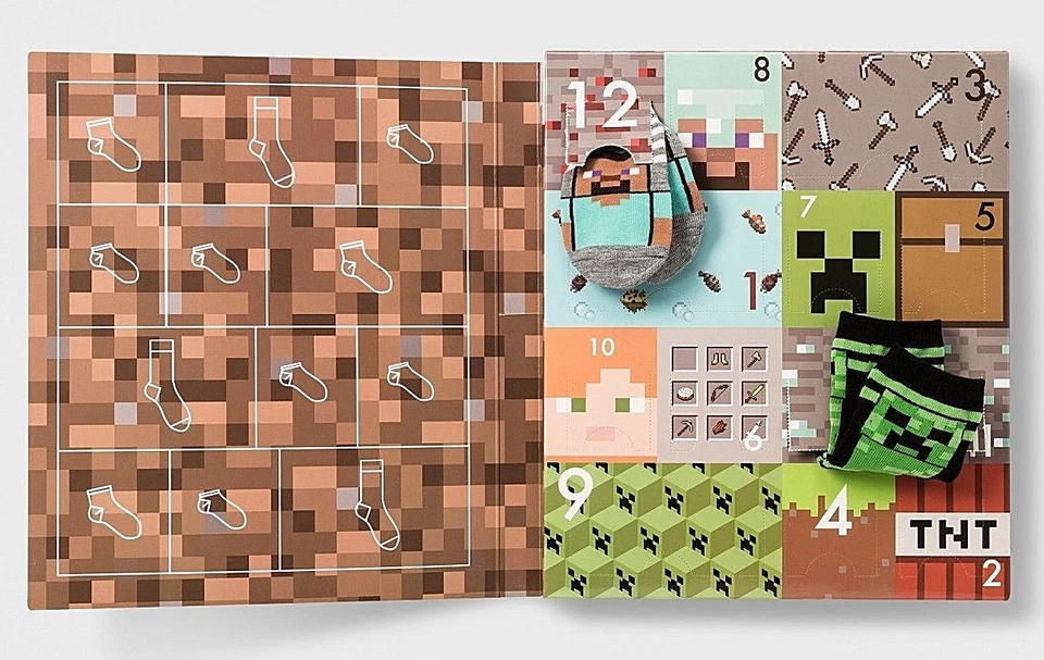 Minecraft 12 Days of Socks Kids Small Shoe Size 5.5 to 8.5 Holiday Christmas