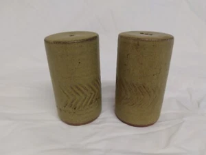 Vintage Stoneware Salt & Pepper Shakers, 1970s Chevron Pattern - Picture 1 of 5