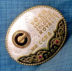 Mr CGRA Trophy Belt Buckle Colorado Gay Rodeo Royalty 10th Anniv Vtg SP .SHY836 - Picture 1 of 10