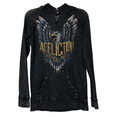 Sudadera con Capucha De Colección Affliction Para Mujer M Rock N Roll Gráfico Tachonado Bolsillo Hecha en EE. UU. Foto 1 de 4