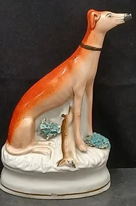 Antique Circa 1850 Staffordshire Pottery 6"x4.5" Greyhound Figurine w/ A Rabbit - Photo 1/7