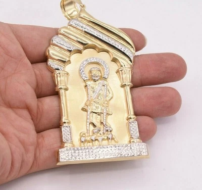 Colgante San Lázaro Jesús de 4 1/2" corte diamante real oro amarillo blanco de 10K Foto 1 de 4