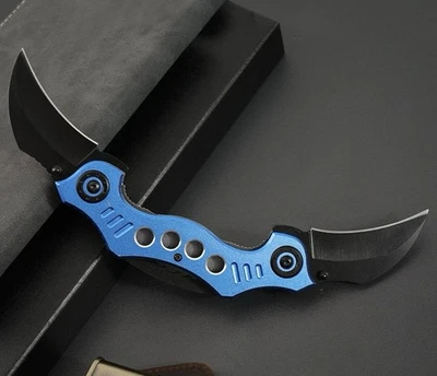 Double Trouble Karambit Action Assist Knife length 9” Blue with storage case - Image 1 of 4