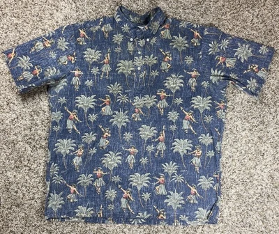 Reyn Spooner Hawaiian Pullover Shirt Sz XL Blue Art Of Eddy Y Hula - Image 1 of 4