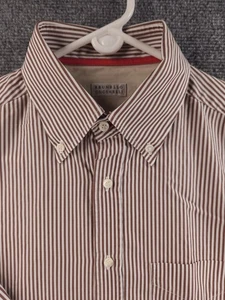 Brunello Cucinelli Striped Brown White Button Down Shirt Small Cotton Italy Made - Picture 1 of 13
