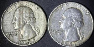 1949 D 1951-D SILVER WASHINGTON QUARTER COIN LOT 2 pc - Picture 1 of 2