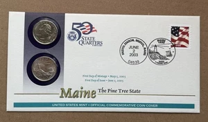 2003 Maine P&D State Quarter First Day Coin Cover + 37 cent Stamp-SEALED - Picture 1 of 4
