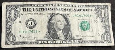 2017 Kansas City $1 Bill Star Note ⭐️ Fancy Ladder Repeat 0101 Note - Image 1 of 2