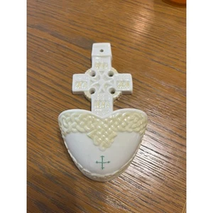Vintage Belleek Irish Cross Holy Water 7.5"- Preowned - Picture 1 of 4