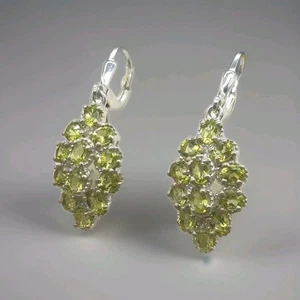 Sterling Silver Peridot Gemstone Dangle Earrings - Picture 1 of 8