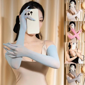 Mujeres Sexy Guantes Largos de Tul Nylon Sin Costuras Semi Transparente Pantalla Táctil Guante Lúcido - Imagen 1 de 32