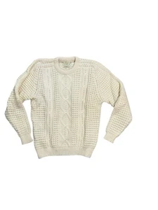 Vintage Gaeltarra Herren Wolle Grobstrick Fischer Strick Pullover Elfenbein • Irland • Gr. 46 - Bild 1 von 8