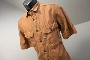 G Star Raw Button Up Shirt Front Pockets Short Sleeve Brown Mens Sz Small - Picture 1 of 11