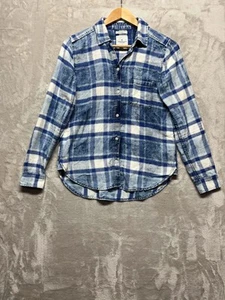 American Eagle Boyfriend Fit Blouse Women's Size XS Blue Plaid Flannel Shirt - Picture 1 of 9