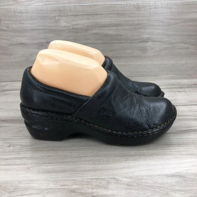Tamancos femininos Bolo 6.5 couro preto sapatos slip on - Imagem 1 de 4