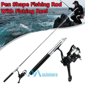 Portable Pocket Pen Shape Mini Aluminum Alloy Fishing Rod Pole with Reel Black - Picture 1 of 13