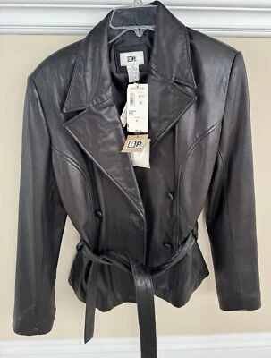 Chaqueta acampanada de cuero negra nueva con etiquetas, Nordstrom, con cinturón, m, totalmente forrada, mujer, talla M Foto 1 de 4