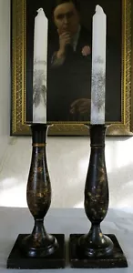 "Par de portavelas de metal pintado con tole francesa oro negro chinoiserie 8,5" - Imagen 1 de 10
