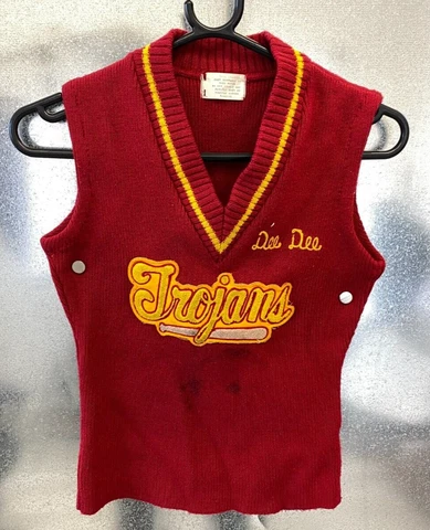 VTG 70s 80s USC Trojans Game Used  Jersey Cheerleading Sweater Embroidered Cover