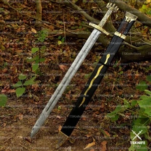 Handmade Damascus Medieval - Functional VIKING Knightly Arming Sword, Best Gift - Picture 1 of 6