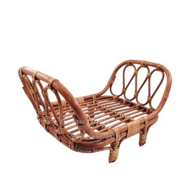Acessório de cesta de bambu de vime para cama de boneca bebê feito à mão adereço de fotografia recém-nascido - Imagem 1 de 4