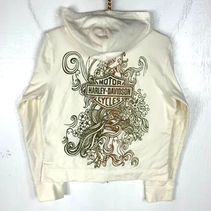 Felpa donna Harley Davidson vintage con cappuccio XL bianca full zip Y2k - Foto 1 di 4