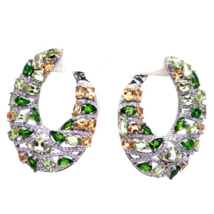 925 Silver Green Peridot, Chrome Diopside, Citrine, Zircon Black Friday Earrings - Picture 1 of 4