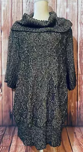 1X Maglione Donna Jones New York Pesante Marrone Oro Collo Cappuccio Maniche 3/4 - Foto 1 di 10