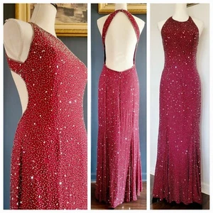 SCALA Long Red Beaded 100% Silk Formal Evening Ball Gown Prom Dress Black Tie - Picture 1 of 18