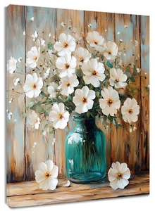 Arte de pared abstracto acuarela hoja verde flor blanca para baño sala de estar - Imagen 1 de 15